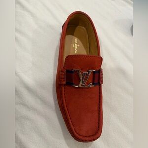 Louis Vuitton Red Leather Loafers with Silver Accent